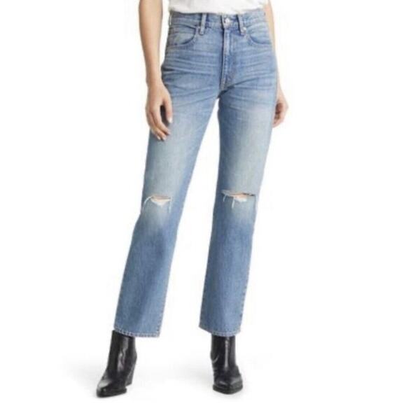 New SLVRLAKE Women's Stella High Waist Slim Straight Leg Distressed Jeans 25